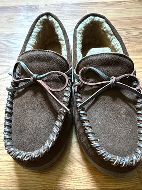 RedHead Brown Suede Moccasin Slippers with Leather Lace